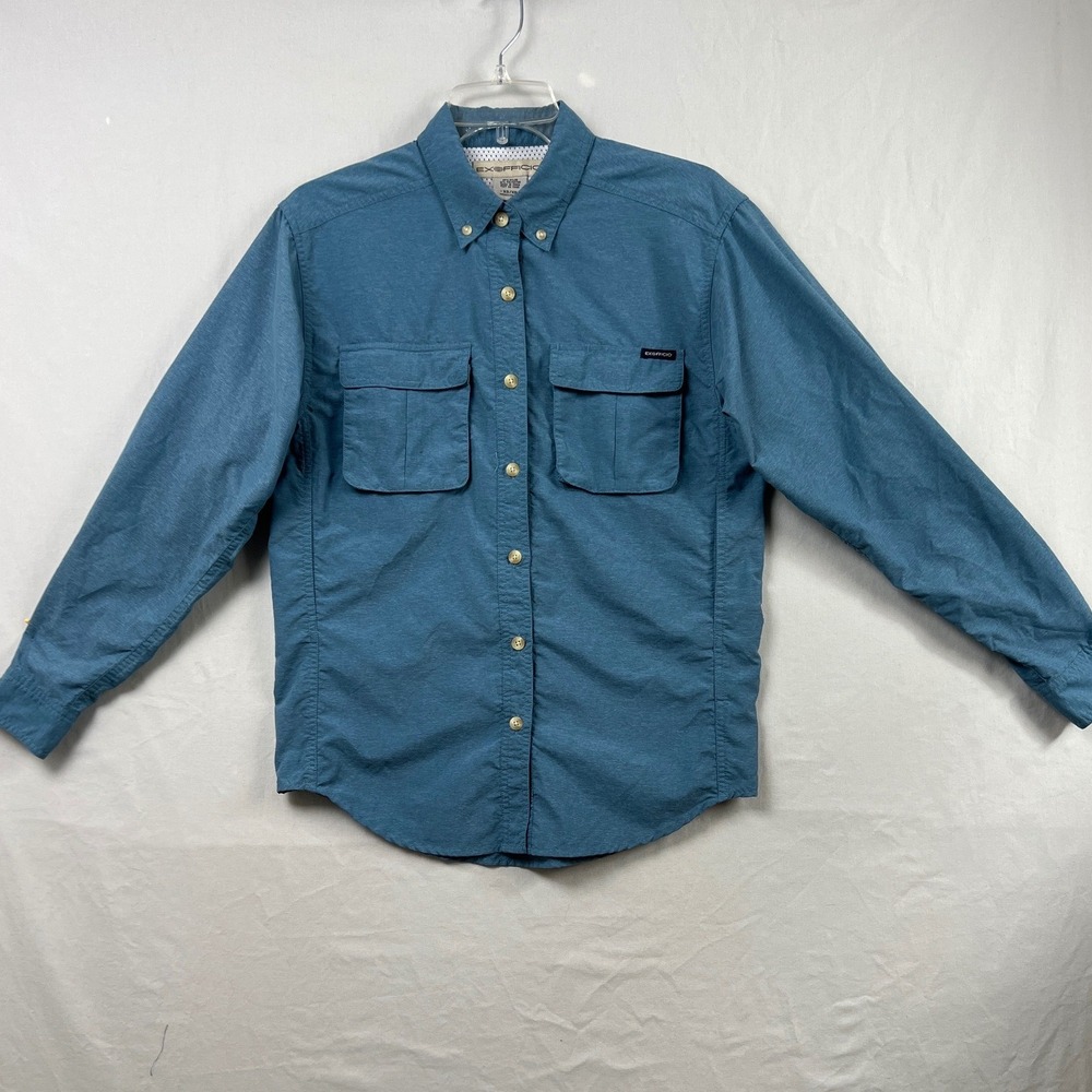 ExOfficio Button Down Shirt Womens XS Blue Long Sleeve Ventilated Hiking Travel
